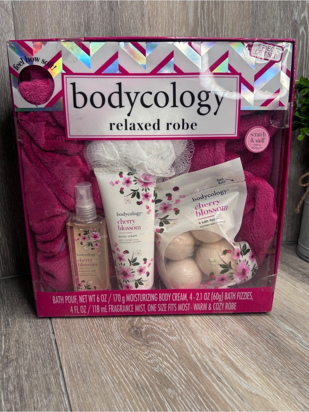 Bodycology Cherry Blossom Relaxed Robe Bath & Body 5pc Pampering Gift Set New